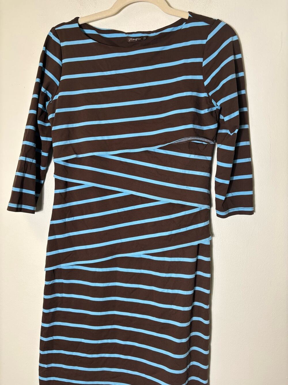 J. McLaughlin Brown with Blue Stripe Layered Dress Sz XS